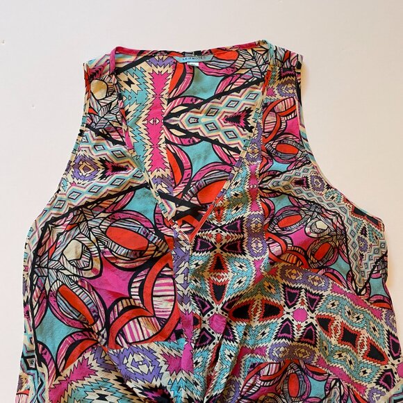 Leifnotes Anthropologie Tank Top Silk Blouse V-Neck Geometric Multicolor Pattern - Picture 2 of 12
